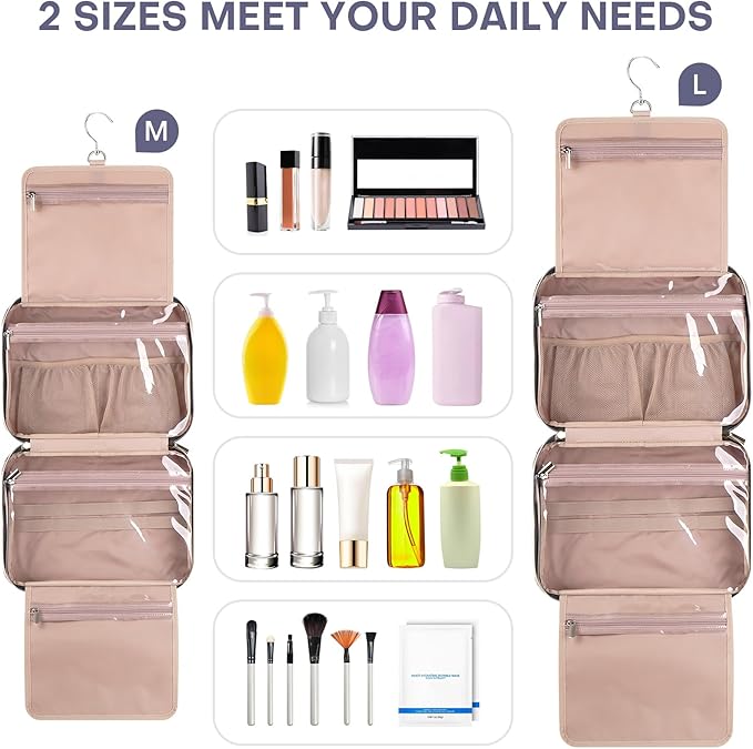 Hanging Toiletry Bag for Women Travel, 2 Sizes Large & Small Waterproof - Image 3