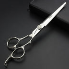 6/7-Inch Professional Hair Scissors Haircut Rose Pattern Hair Scissors Styling Tools Japanese Stainless Steel Scissor Set (7-in cutting scissors)