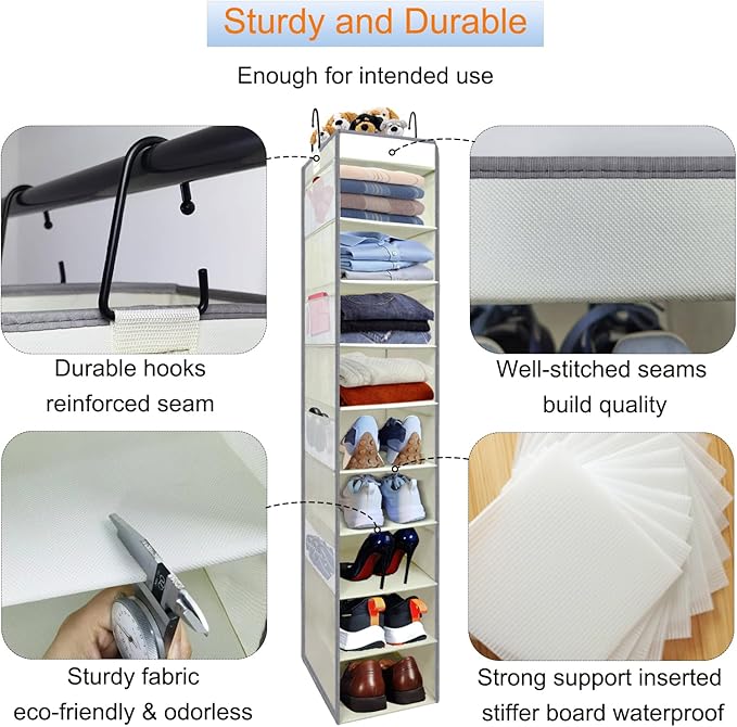 Large-Sized Hanging Shoe Organizer 10-Shelf, Sturdy Hanging Closet Organizer - Image 4