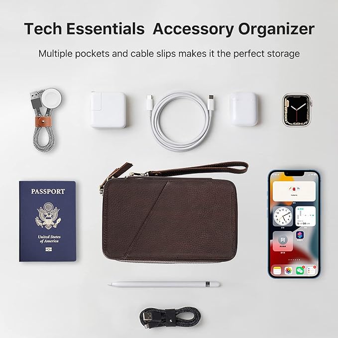 Electronic Organizer Case Tech Kit, Top Grain Leather Handmade, Portable - Image 4