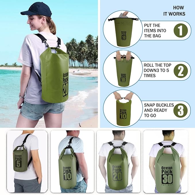 Dry Bag Waterproof Backpack 5L/10L/20L/30L Roll Top Waterproof Bag, Floating - Image 3