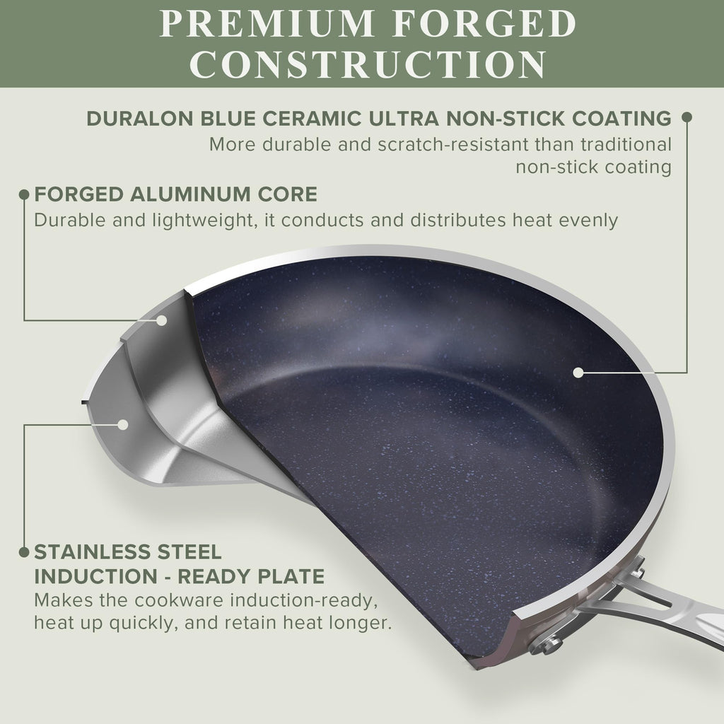 Healthy Duralon Blue Ceramic Nonstick Cookware Set (Clay / 12pc Set)