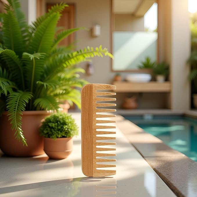 1pc Wood color Natural Bamboo Wide Tooth Comb Detangling Combs Anti-Static Curly Hair For Women Men Smoothing Massaging Home Salon Use Bamboo Hair Brushes For Women Styling Tools and Appliances