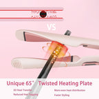 ANGENIL Pro Hair Straightener and Curler 2 in 1, Twist Flat Iron Hair Straightener for Women, Dual Voltage Round Pink Flat Iron with Anti-Scalding Silicone Mat, 11 Adjustable Temp for All Hair Types