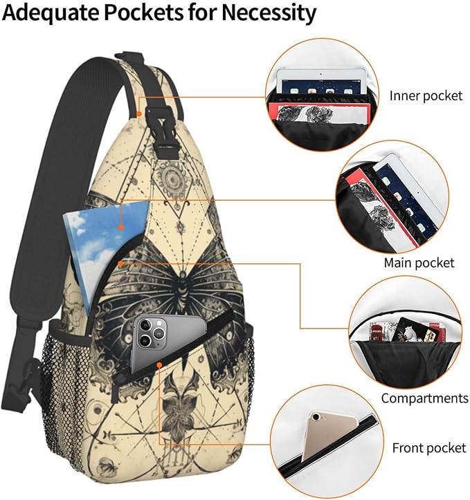SUPLUCHOM Sling Bag Butterfly Goth Vintage Tarot Hiking Daypack Crossbody - Image 4