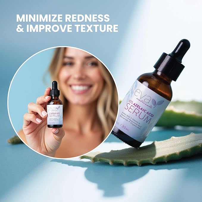 Eva Naturals Azelaic Acid Skincare Serum for Face – Facial Treatment with Niacinamide & Hyaluronic Acid Formula for Redness Soothing, Acne Breakouts, Uneven Skin Texture, Fragrance Free (1 Fl Oz)