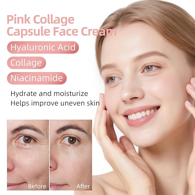 Pink Collage Capsule Face Cream,Moisturizer Capsule Facial Cream,Hydrating Night Face Cream Skincare 4.9 OZ