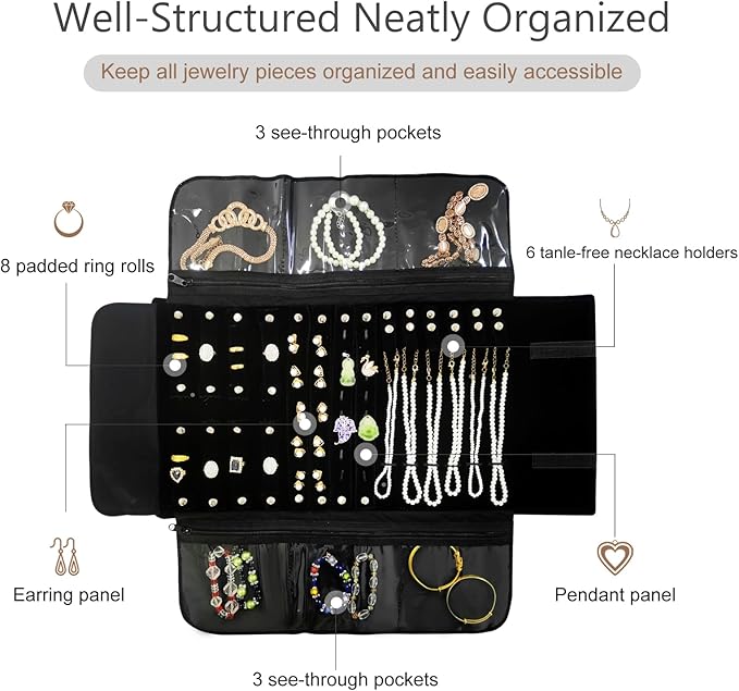 Velvet Travel Jewelry Case Roll Bag Organizer - Image 3
