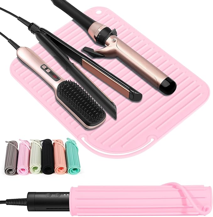 Quccefods 2 Pack Heat Resistant Mat Large Silicone Hot Hair Tools Holder for Curling Irons Flat Iron Hair Styling Tools Mat Portable Vanity Pad