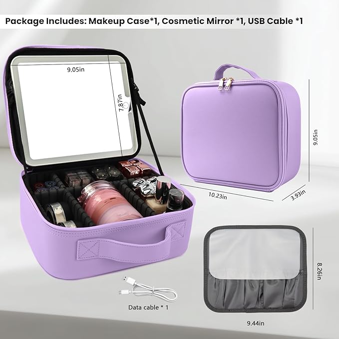 Travel Makeup Bag with LED Mirror and Light Travel Makeup Case Cosmetic - Image 8
