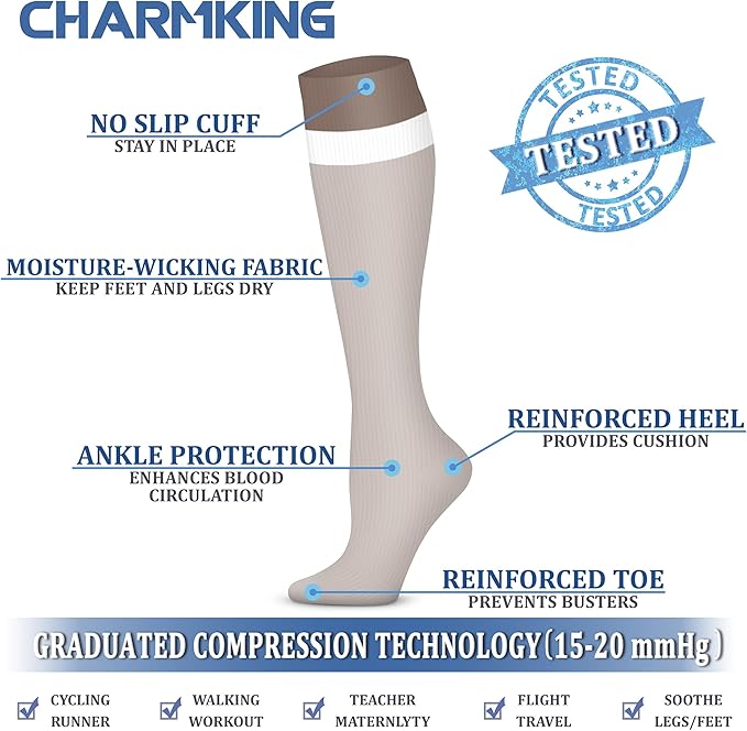 CHARMKING Compression Socks for Women & Men Circulation 15-20 mmHg is Best - Image 5