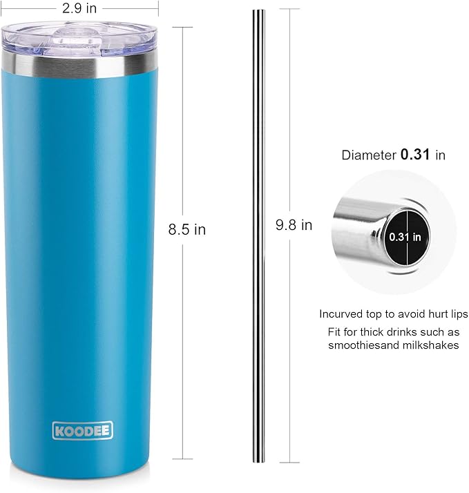 koodee 20 oz Tumbler with Lid and Straw-2 Pack Stainless Steel Insulated Coffee - Image 6