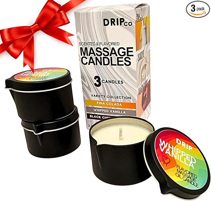 Massage Candle Gift 3 Pack, 6.75 oz - American Made Scented and Flavored Coconut and Soy Wax Aromatherapy for Relaxing Oil Therapy, TikTok Viral Bachorlette or Wedding or Stocking Stuffer