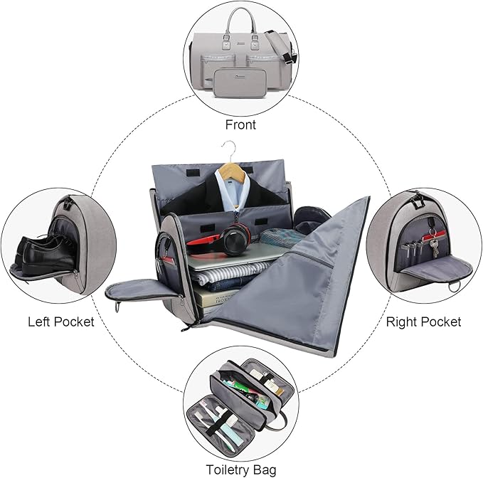 Convertible Garment Bag with Toiletry Bag, Modoker Carry on Garment Duffel Bag - Image 3