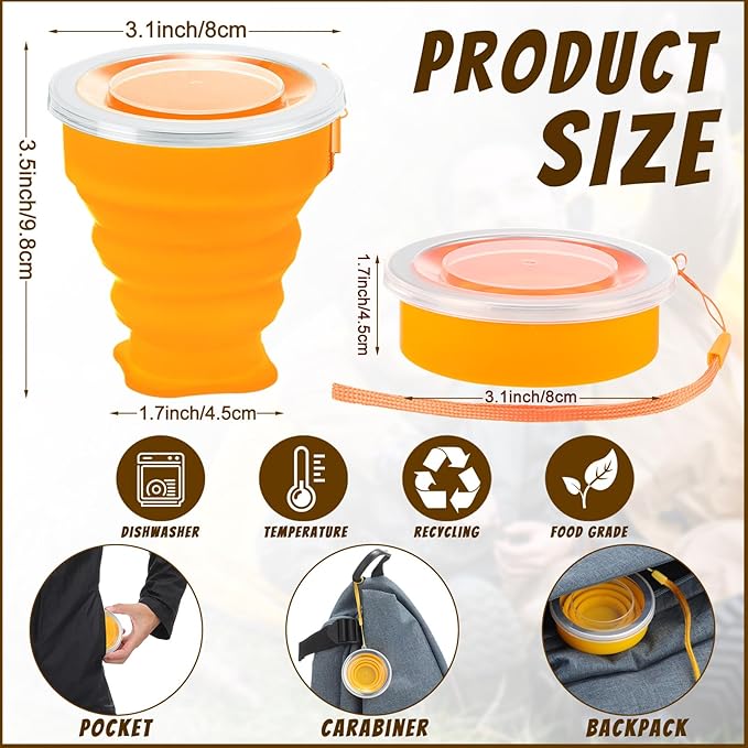 12 Pcs Silicone Collapsible Cup 7.04 oz Folding Camping Travel Collapsible - Image 2