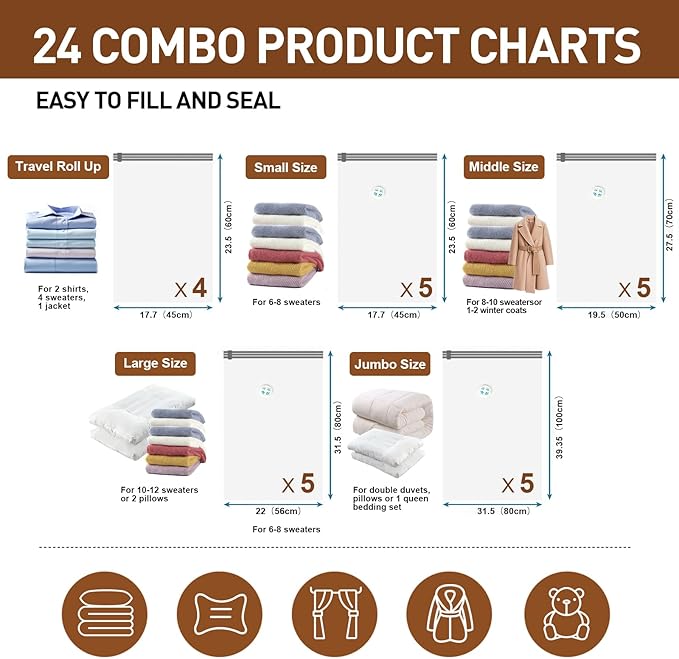 24 Pack Vacuum Storage Bags, Space Saver Bags - Image 4