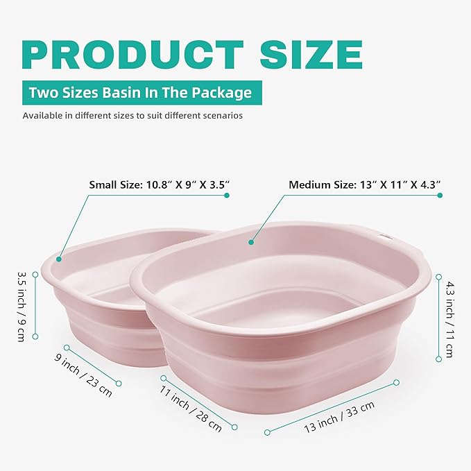 2 Pack Collapsible Wash Basin Set, Foldable Dish Tub, Small Medium Portable Sink - Image 2