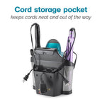 Polder Style Station, Organization for Styling Tools: Hair Dryers,Curling Irons, Straighteners, Brushes, Hang Over Towel Rack, Store Undersink or in Drawer, Black and Silver