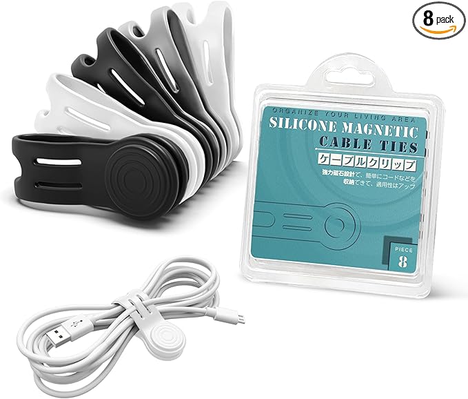 Kanemc 8 Pack Magnetic Twist Ties, Silicone Cord Organizer Magnet Reusable by Kanemc