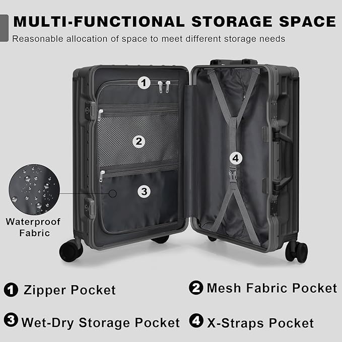 AnyZip Luggage Sets 2 Piece Aluminum Frame Carry On and Checked Suitcase PC ABS - Image 2