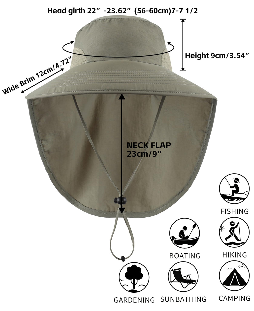 Outdoor UPF50+ Sun Hat Wide Brim Mesh Fishing Hat with Neck Flap (Large-X-Large / Pea Green)