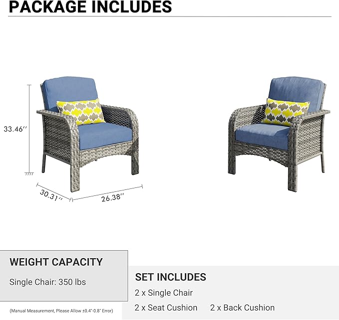 HOOOWOOO Patio Furniture Set, 2 Pieces Outdoor Wicker Chairs Set, All Weather - Image 6