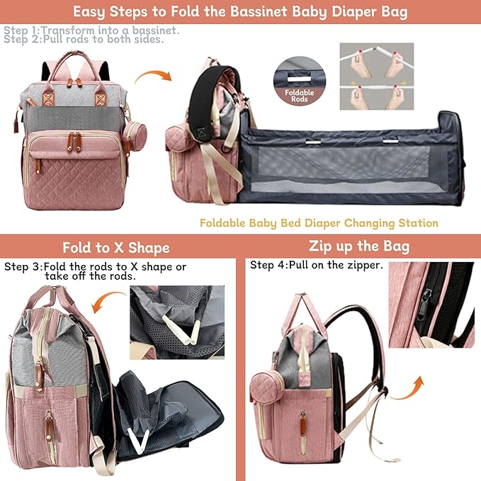 Diaper Bag with Changing Station, Waterproof 3 in 1 Baby Diaper Backpack with - Image 8