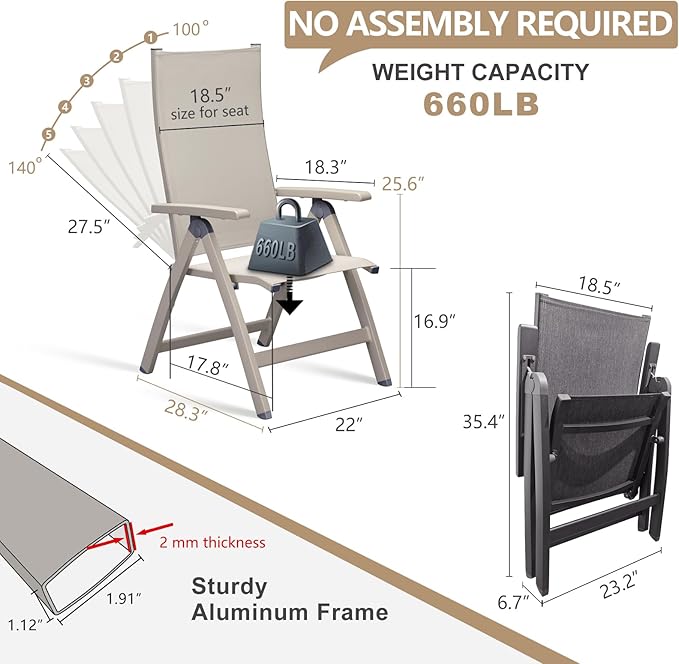 Adjustable Folding Chair, Indoor Bedroom, Outdoor Balcony, Lawn Yard Beach - Image 4