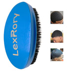 Wave Brush 360 Degree Curved for Men - Medium Hard Hair Brushes, Natural Palm Brush with Boar Bristles Firm Nylon for Wavy Hair Routine Brushing (Blue)