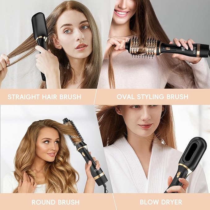 Hair Dryer Brush Set, Multifunctional Hot Air Brush for Salon Blowouts, Negative Ion Technology & Quick Drying, Shiny and Less Frizz, Black Gold