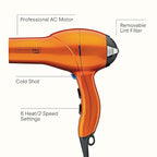 Infiniti PRO CONAIR Hair Dryer with Diffuser,Professional AC Motor,Tourmaline Ceramic Technology Blow Dryer,Includes Concentrator and Blowout Brush,Amazon Exclusive,Orange,(Pack of 4)