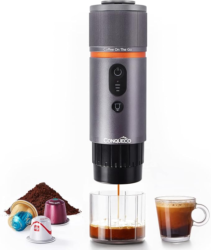 CONQUECO Portable Espresso Machine Travel: 12v Car Coffee Maker by CONQUECO
