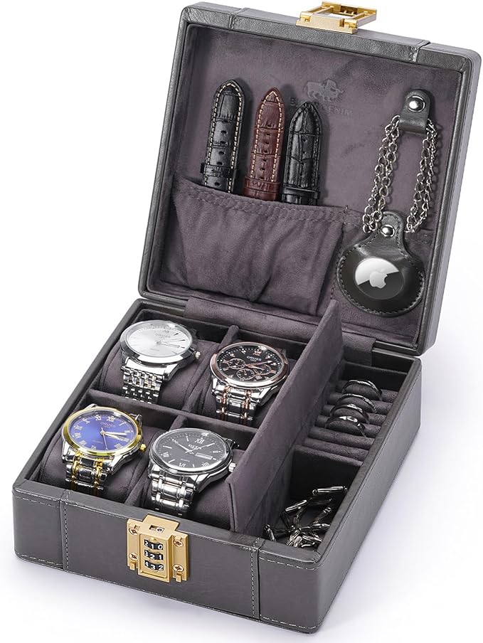 BISON DENIM Watch Box, 4 Watch Travel Case by BISONDENIM
