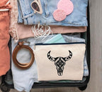 IWXYI Western Gifts Makeup Bag - Longhorn Skull Cosmetic Bags, Cow Skull Makeup Bags, Women's Cowgirl Gifts