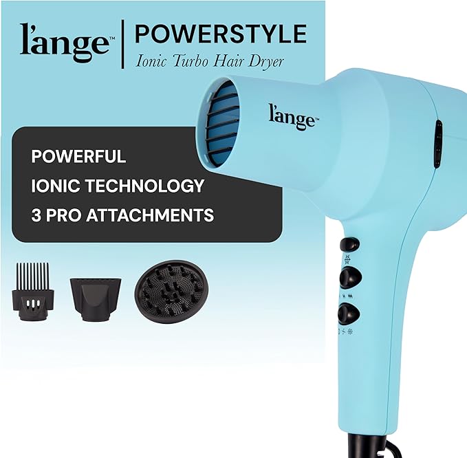 L'ANGE HAIR PowerStyle Turbo Ionic Hair Dryer | 1875 Watt Professional Blow Dryer with Diffuser & Concentrator | Multiple Heat & Speed Settings for Fast Drying | Salon-Grade Styling Tools, Blue