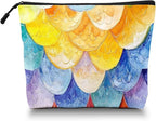 Cosmetic Bags Travel Makeup Toilet Case Waterproof Pouch for Women Girls 6.7X9.45inches - Colorful Scales Pattern in A Dreamy Design