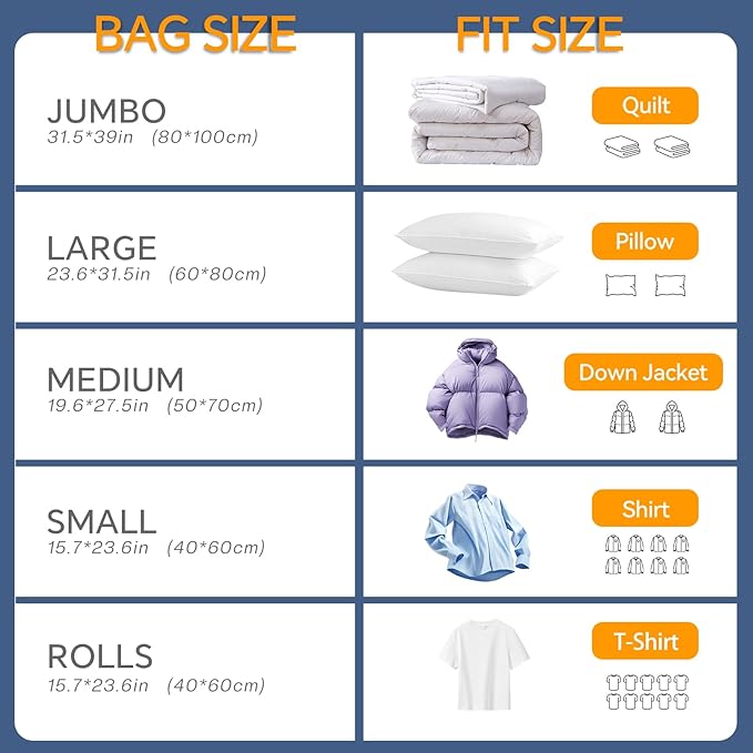Vacuum Storage Bags for Clothing, 8 Jumbo Vacuum Seal Bags Space Saver for - Image 5
