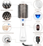 One Step Dryer & Volumizing Hot Air Brush, Blow Dryer, Ceramic Straightener, Curler & Hot Comb 4 in 1 Salon Ionic Hair Styling Tools, White