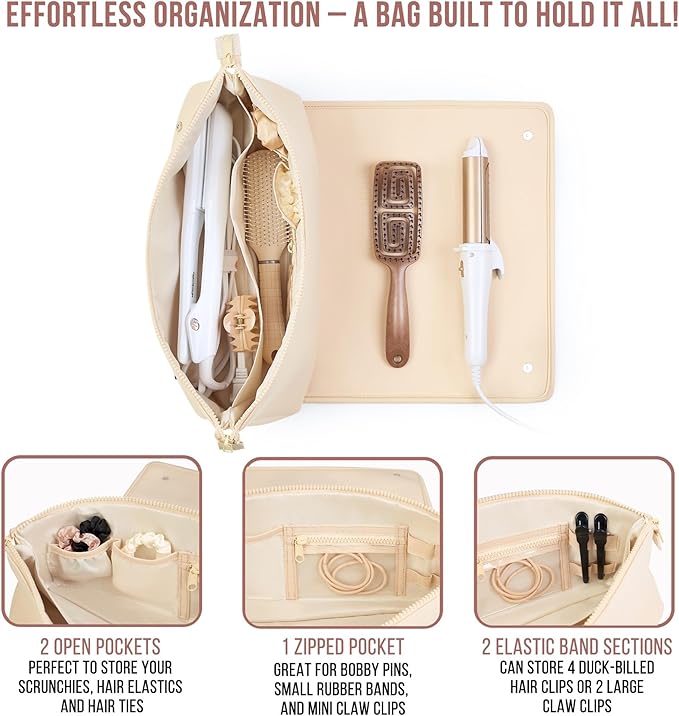 BAREFOOT CARIBOU Hair Tools Travel Bag and Heat Resistant Mat for Flat Irons, Straighteners, Curling Iron, and Haircare Accessories, 2-in-1 design, with Interior Pockets, Portable Organizer