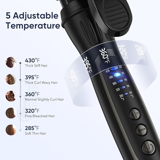 1.25 Inch Curling Iron, 5 Temperature Settings, Professional Spring Hair Iron for All Hair Types, Max 430℉ with Heat Resistant Mat (1 1/4 Inch Black)