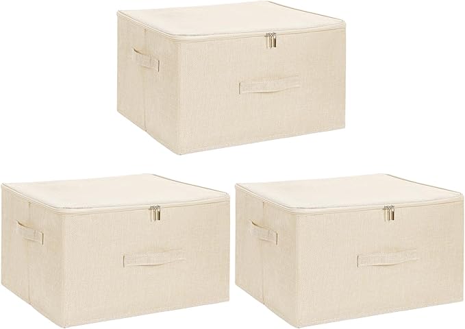 ANMINY 3PCS Storage Bins with Zipper Lids 51.9 Qt Lidded Fabric Storage Boxes by ANMINY