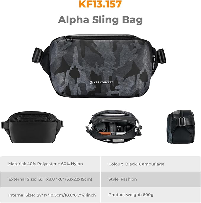 K&F Concept 2 in 1 Sling Bag Everyday Shoulder Bag & Multifunction Photography - Image 7