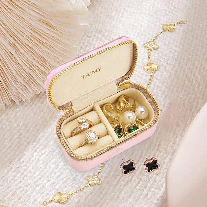 Small Travel Jewelry Case, Mini Tiny Plush Velvet Jewelry Box - Image 5