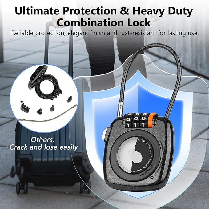 Compatible with Apple AirTag Secure Lock with Wire Cable, 3-Digit Combination - Image 7