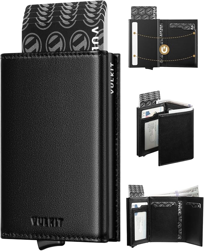 VULKIT Pop up Card Wallet Minimalist Cash Wallets RFID Blocking Leather Smart by VULKIT