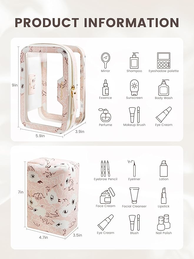 ROWNYEON Clear Makeup Case Toiletry Bag Multipurpose Travel Makeup Train Case - Image 3