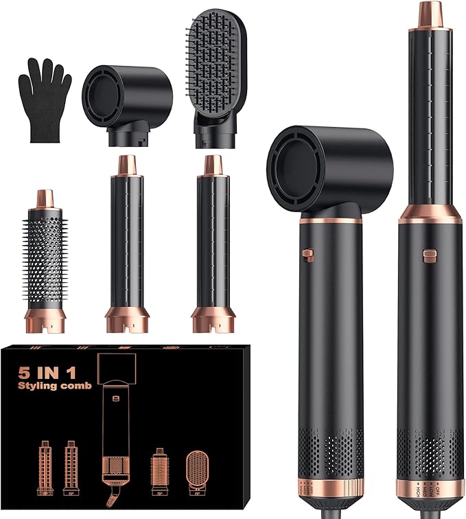 5 in 1 Blow Dryer Brush, Upgrade Hair Dryer Brush Set Negative Ion Air Styler Curling Wrap Air Curler, Hot Air Brush Curling Iron Hair Styling Tools As A Gift for Straight/Curl/Dry/Smooth