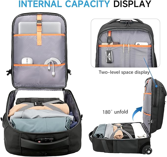 Rolling Backpack, 50L Travel Backpack - Image 6