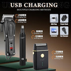 Hair Clippers for Men, 3-Piece Cordless Grooming Kit with Rechargeable Clipper, Foil Shaver & Nose Trimmer, LED Power Display for Precision Hair & Beard Cutting at Home