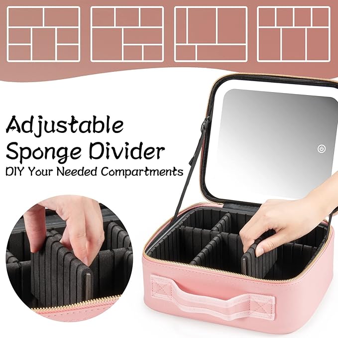 Makeup Travel Train Case with Mirror LED Light 3 Adjustable Brightness Large - Image 3